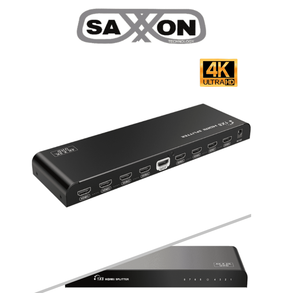 SAXXON LKV318HDR-V2.0 - Divisor de Video HDMI  de 1 Entrada y 8 Salidas/ Soporta Reso