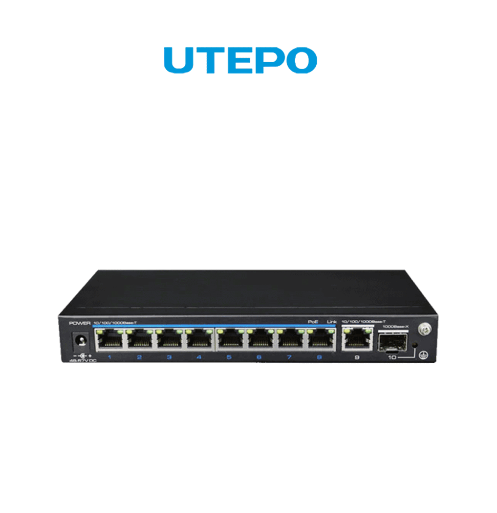 UTEPO UTP3SW08TP120 - Switch PoE de 9 puertos Fast Ethernet  8 puertos PoE  1 puerto