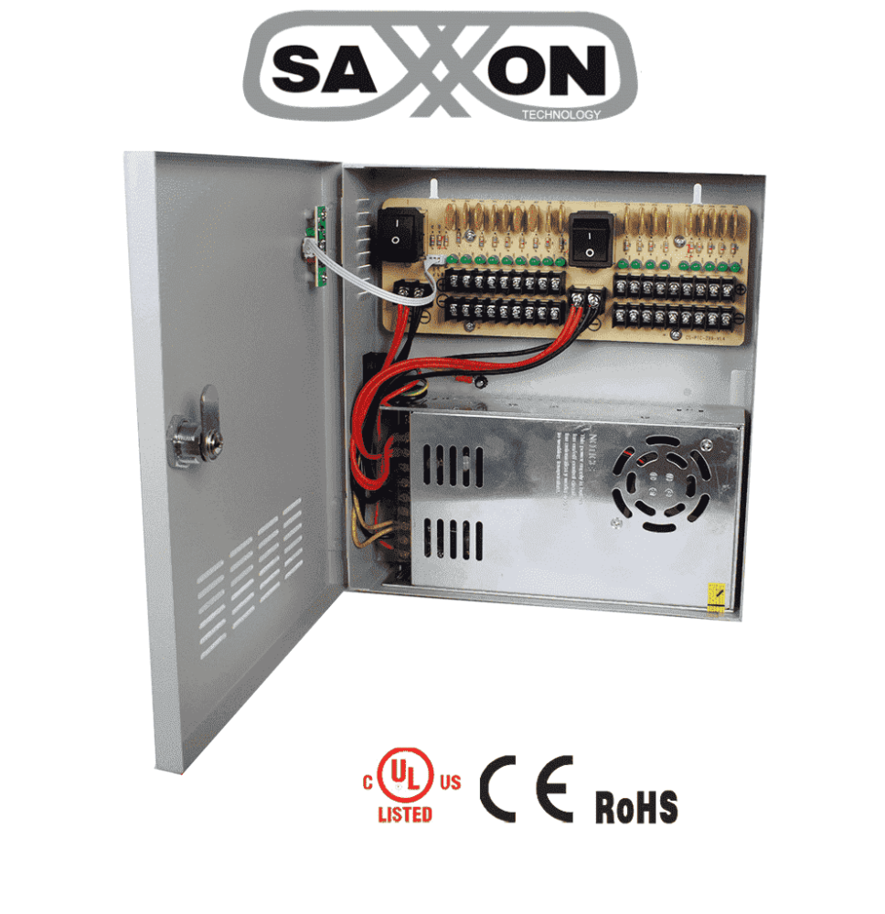 SAXXON PSU1230D18 - Fuente de Poder Profesional de 12 vcd / 30 Ampers/ Para 18 Camara