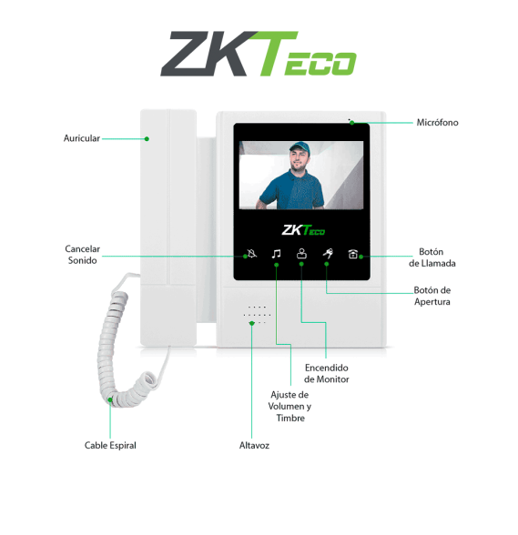 ZKTECO VDPIB4 - Monitor LCD de 4.3 pulgadas para Videoportero Analógico / Conexión me