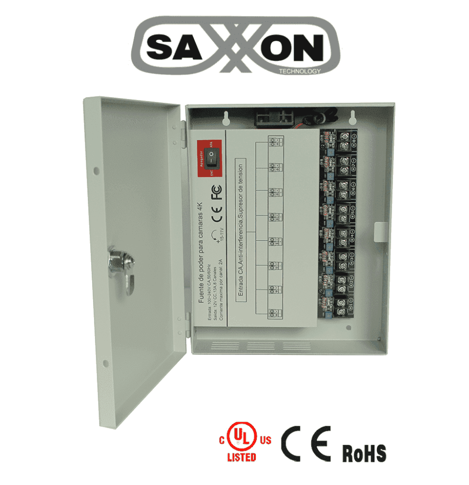 SAXXON PSU1213D8H- Fuente de Poder Profesional de 11 a 15 vcd/ 13 Amperes/ Para 8 Cam