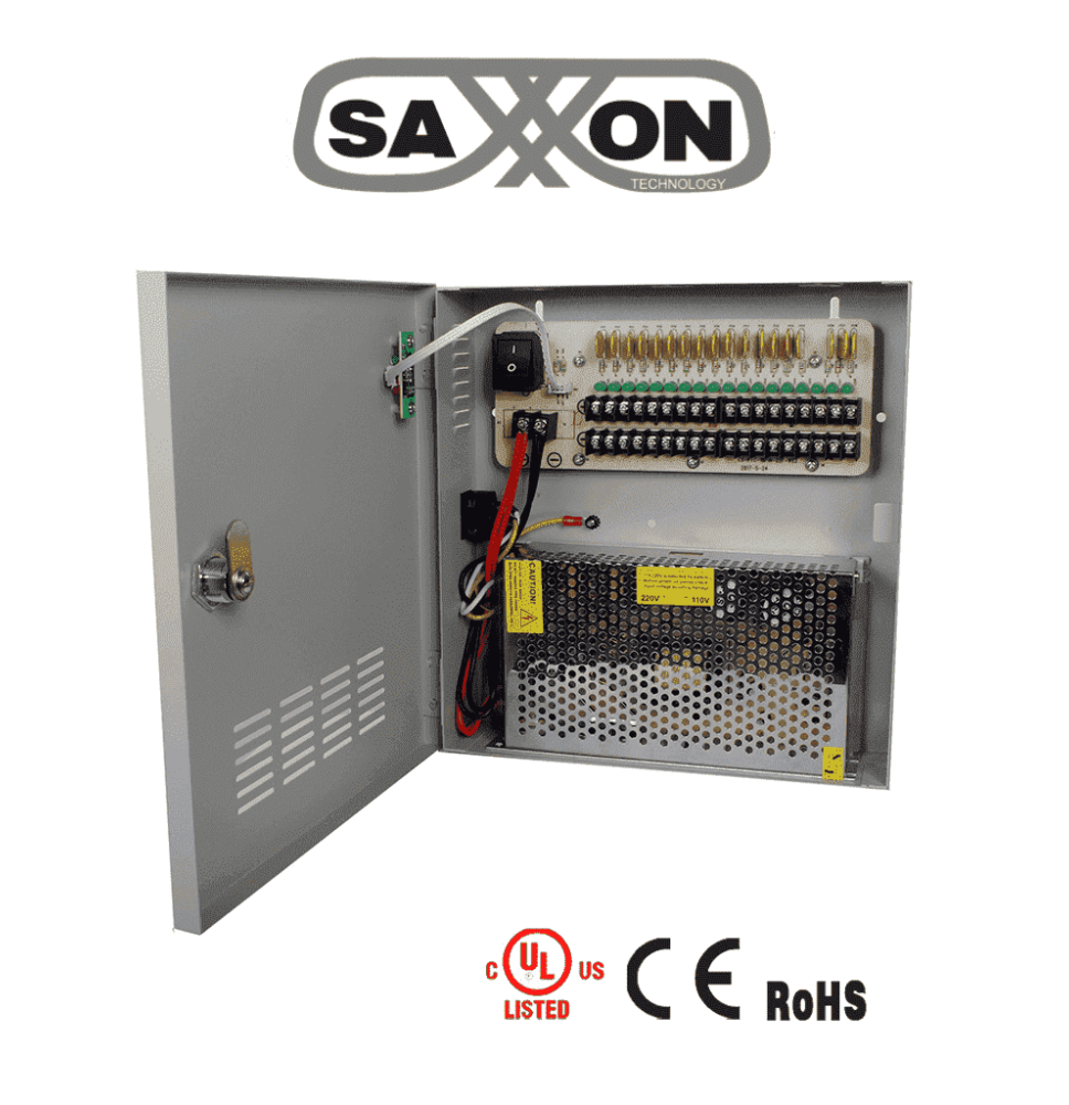 SAXXON PSU1220D18 - Fuente de 12 vcd/ 20 Amperes/ Para 18 Camaras/ 1.1 Amper por Cana