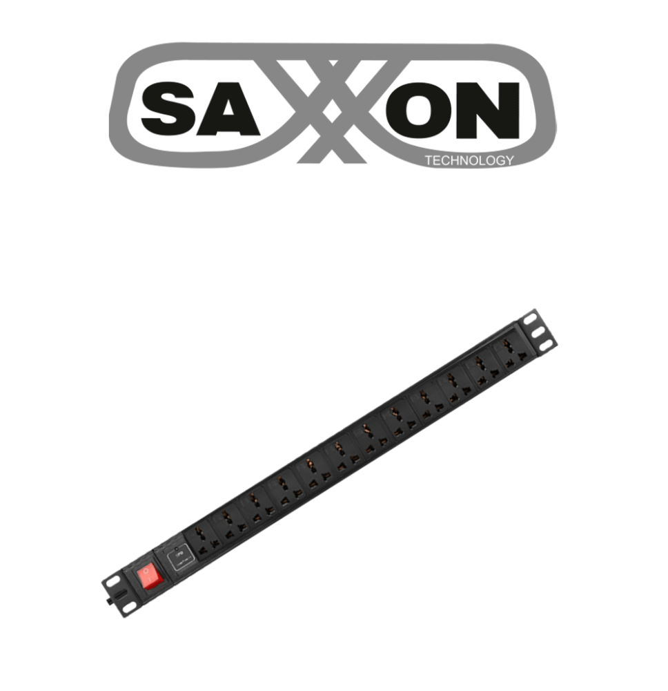 SAXXON SXPDU12P16A- Barra PDU con 12 Contactos Individuales / 16A / 1UR / Protección