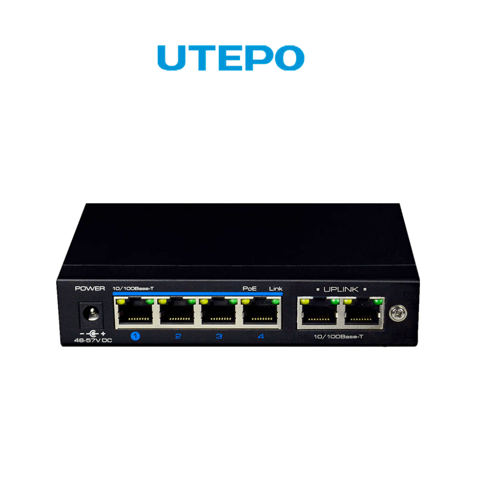 UTEPO UTP3SW04TP60 - Switch PoE de 6 puertos Fast Ethernet 4 puertos PoE (60W totale UTEPO UTP3SW04TP60 - Switch PoE de 6 puertos Fast Ethernet 4 puertos PoE (60W totale