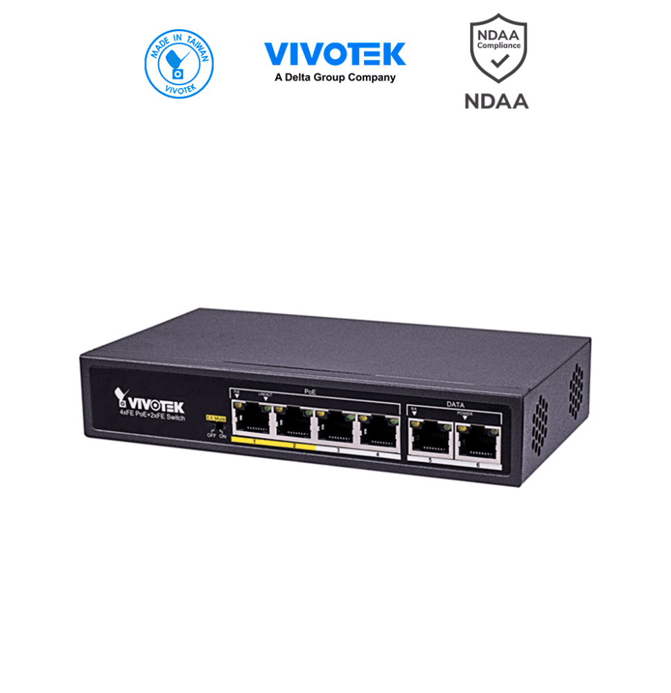 VIVOTEK AW-FET-060C-065 - Switch PoE no administrable con 4 puertos PoE FE RJ45  2 pu