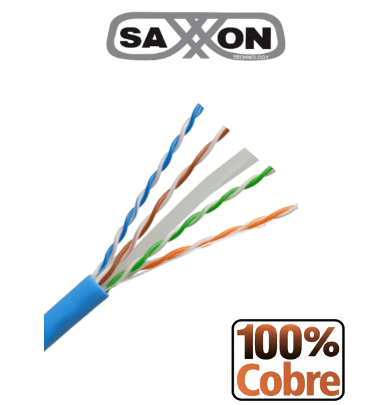 SAXXON OUTP6COP100B - Bobina de Cable UTP Cat6 100% Cobre/ 100 Metros/ Color Azul/ Us