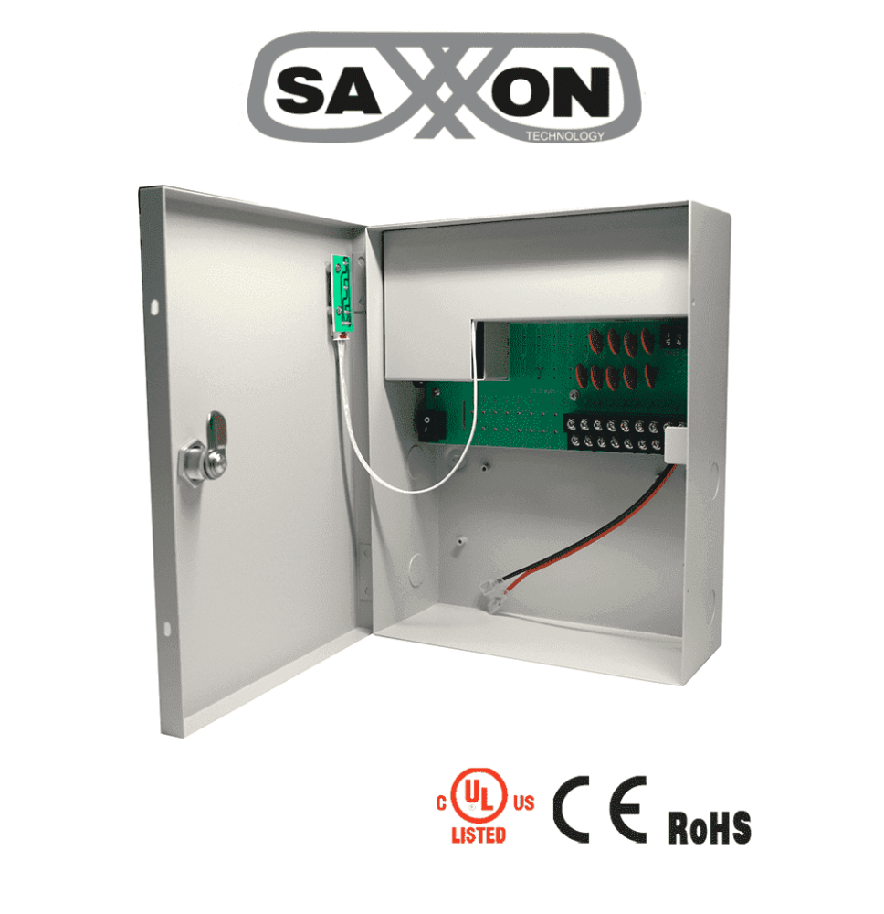 SAXXON PSU1210D9B - Fuente de Poder de 12 vcd/ 10 Amperes/ Para 9 Camaras/ Compatible