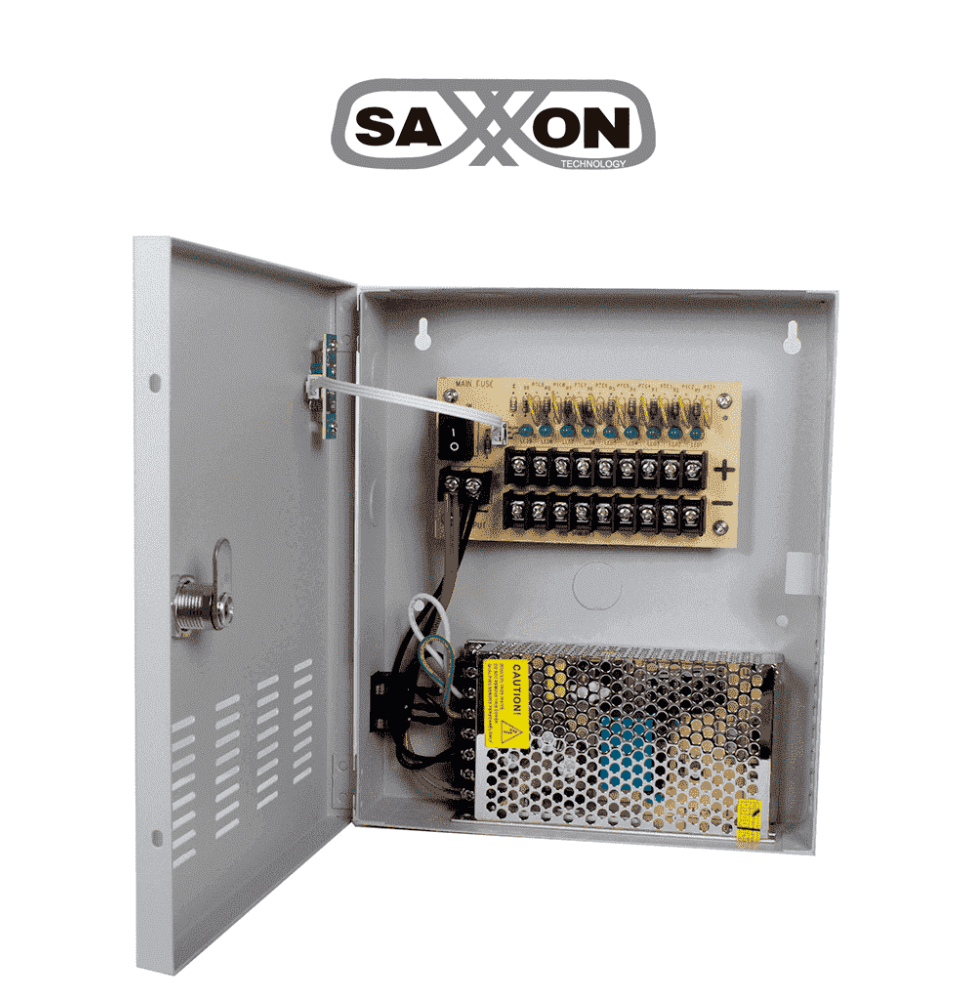 SAXXON PSU1210D9 - Fuente de Poder de 12 vcd/ 10 Amperes/ Para 9 Camaras/ 1.1 Amper p