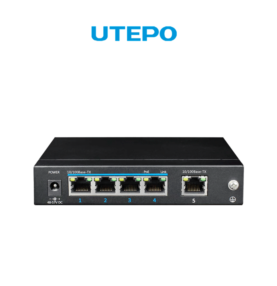 UTEPO UTP3SW0401TP60 - Switch PoE no administrable de 5 puertos Fast Ethernet  4 puer