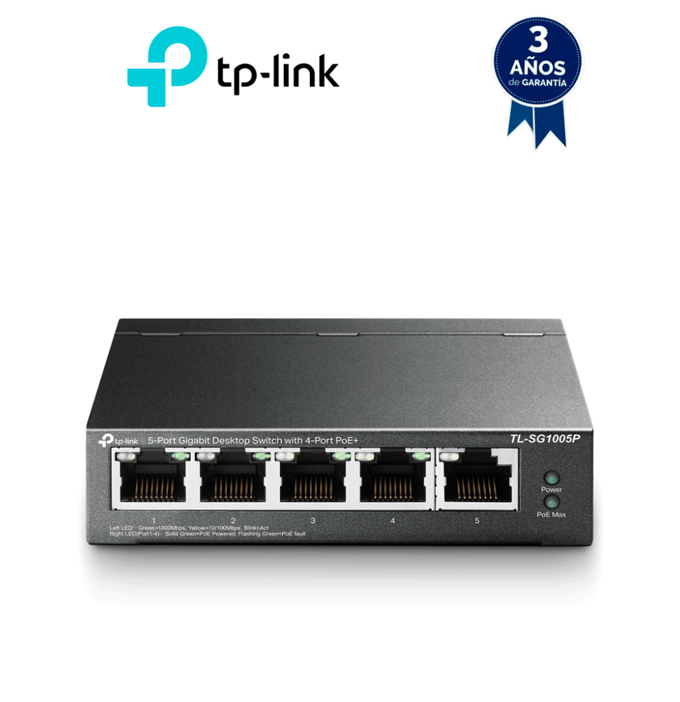 TP-LINK TL-SG1005P - Switch Escritorio No Administrable de 5 puertos 10/100/1000 Mbps