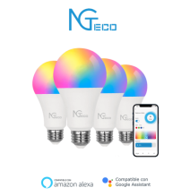 NGTECO NGL200PAQ4 - Paquete de 4 Focos Inteligentes WiFi / Colores Regulables / Contr