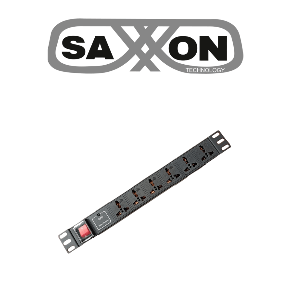 SAXXON SXPDU6U- Barra PDU con 6 Contactos Individuales / 1UR / Protección contra rayo