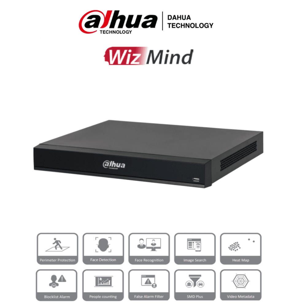 DAHUA DHI-NVR5216-8P-I/L - NVR de 16 Canales 4k/ WizMind/ 8 Puertos PoE/ H.265+/ 4 Ca