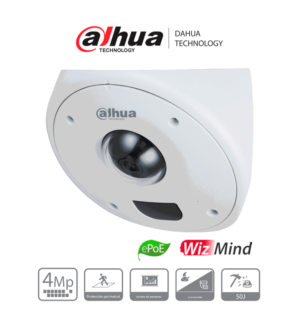 DAHUA IPC-HCBW8442 - Domo IP de 4 MP para Montaje en Esquinas/ Lente de 2.5 mm/  135/