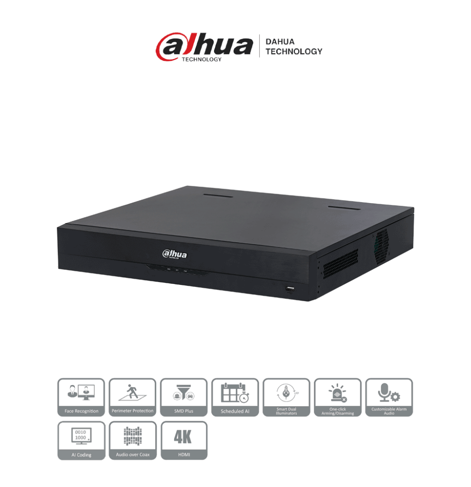 DAHUA DH-XVR5432L-I3 - DVR de 32 canales 5MP Lite con IA WizSense  H.265+  4 bahías p