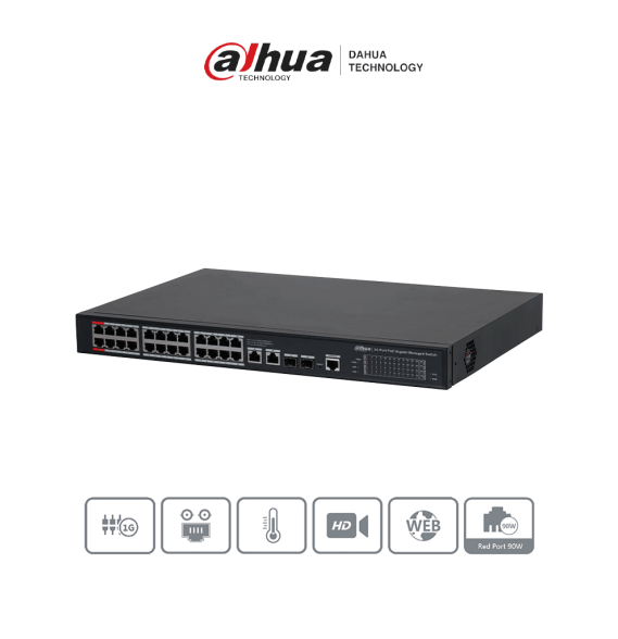 DAHUA DH-S4228-24GT-240 Switch PoE Gigabit Administrable con 24 puertos PoE  ideal pa