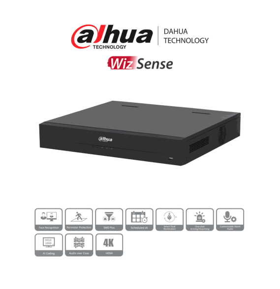 DAHUA DH-XVR5416L-4KL-I3 - DVR de 16 canales  resolución 4K  WizSense  H.265+  IA ava