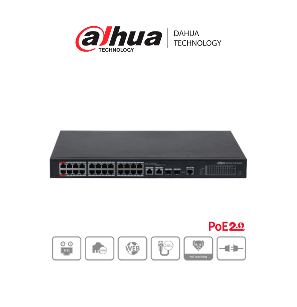 DAHUA DH-PFS4226-24ET-240 - Switch PoE Administrable de 26 Puertos Ethernet/ 24 Pue DAHUA DH-PFS4226-24ET-240 - Switch PoE Administrable de 26 Puertos Ethernet/ 24 Pue