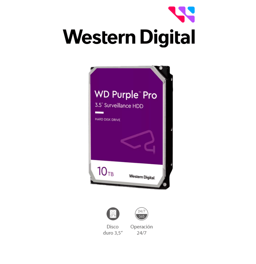 WESTERN WD101PURP- Disco Duro de 10TB Purple PRO/ Especial para Videovigilancia con I