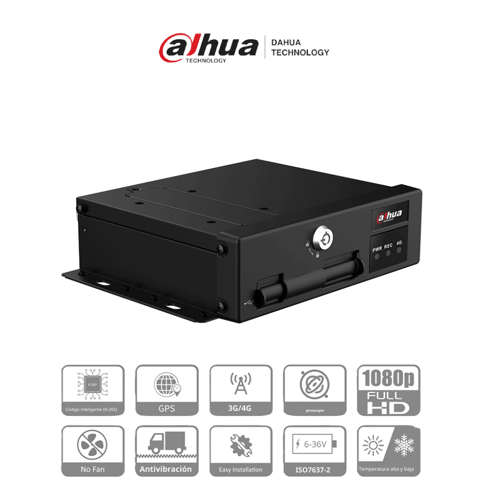 DAHUA DHI-MXVR1004-GFI - DVR Móvil 4 Canales con Inteligencia Artificial 1080p  4G  H