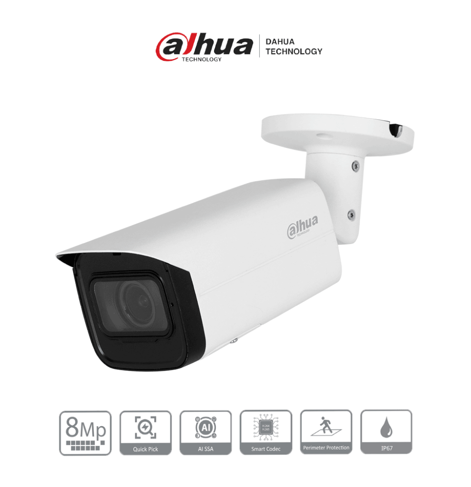 DAHUA IPC-HFW3841T-ZAS-S2 Cámara IP Bullet 4K de 8 MP lente motorizado 2.7-13.5 mm DAHUA IPC-HFW3841T-ZAS-S2 Cámara IP Bullet 4K de 8 MP lente motorizado 2.7-13.5 mm
