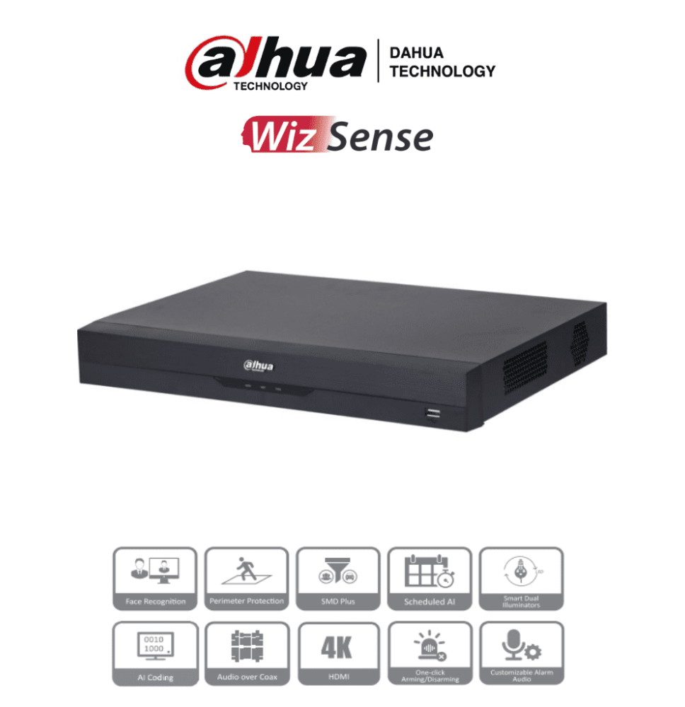 DAHUA XVR5216AN-4KL-I3 - DVR de 16 Canales 4k/ WizSense/ IA/ H.265+/ 2 Bahías de Disc