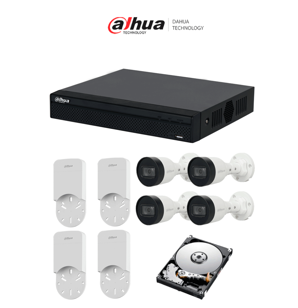 DAHUA KITNVR1104HS-P+4C+4S 1TB- Kit IP de 4 canales con NVR con 4 puertos PoE  1TB de