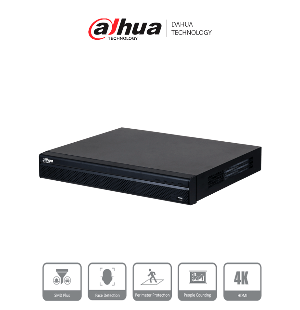 DAHUA DHI-NVR4232-16P-4KS3 NVR de 8 MP / 4k / 32 Canales IP / 16 Puertos PoE / Rendim