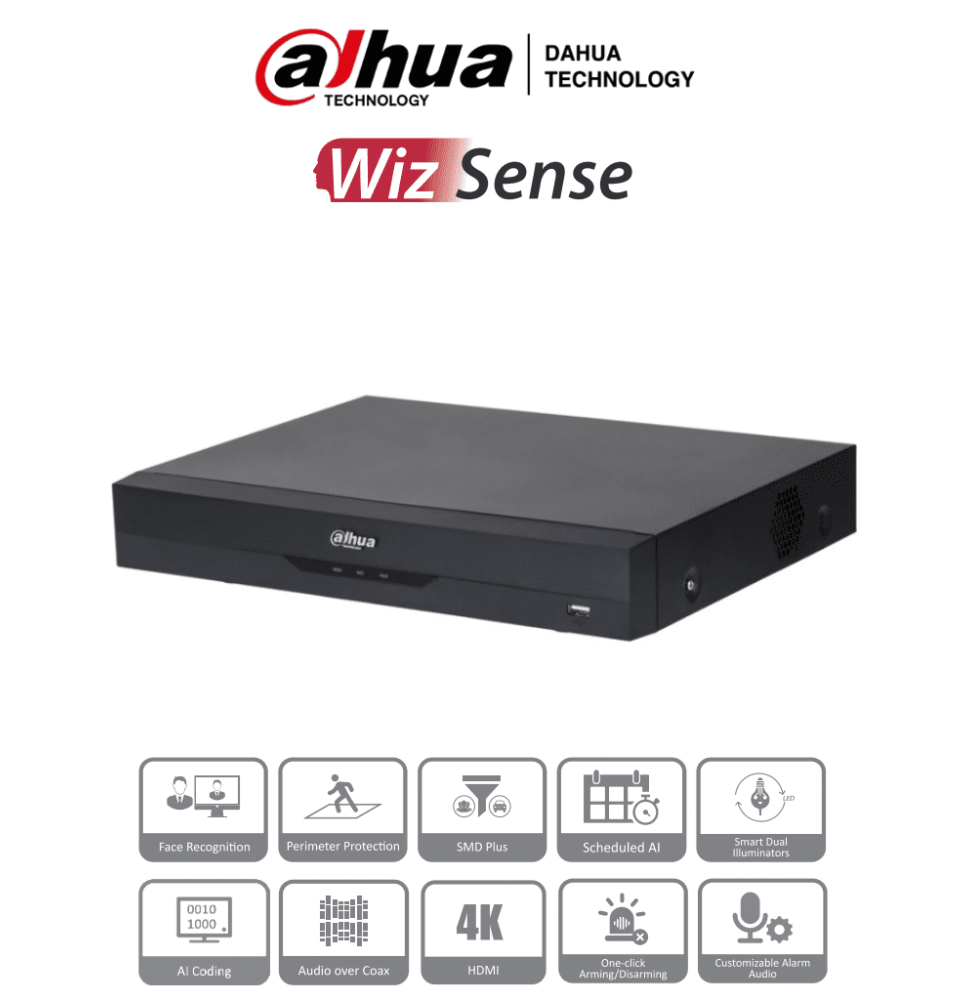 DAHUA XVR5116H-4KL-I3 - DVR de 16 Canales 4k/ 8 Megapixeles/ WizSense/ IA/ H.265+/ 16