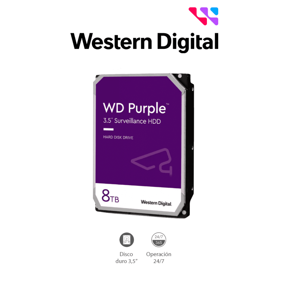 WESTERN DIGITAL WD85PURZ - Disco Duro de 8 TB Purple/ Especial para Videovigilancia/