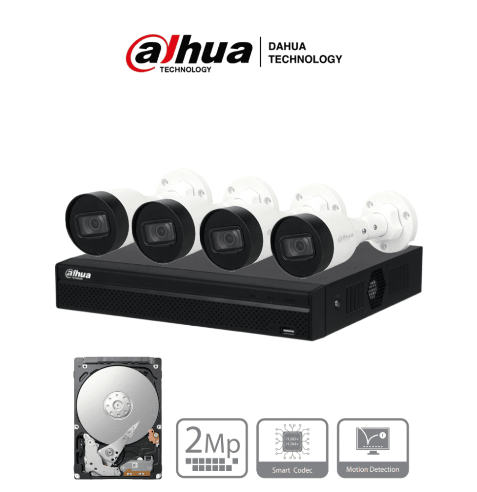 DAHUA KITNVR1104HS-P+4C1TB- Kit IP de 4 canales con NVR con 4 puertos PoE  1TB de alm