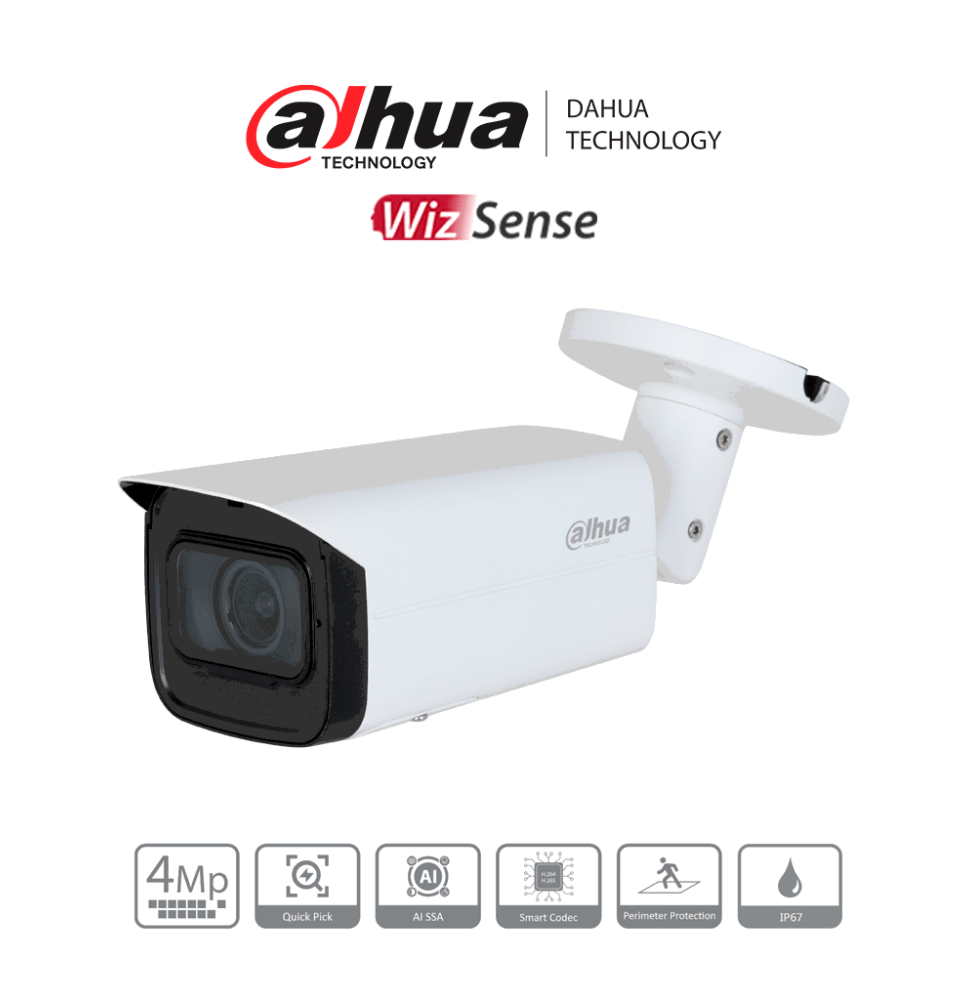 DAHUA DH-IPC-HFW3441T-ZS-S2- Cámara IP Bullet de 4 MP/ WizSense/ Lente Motorizado de