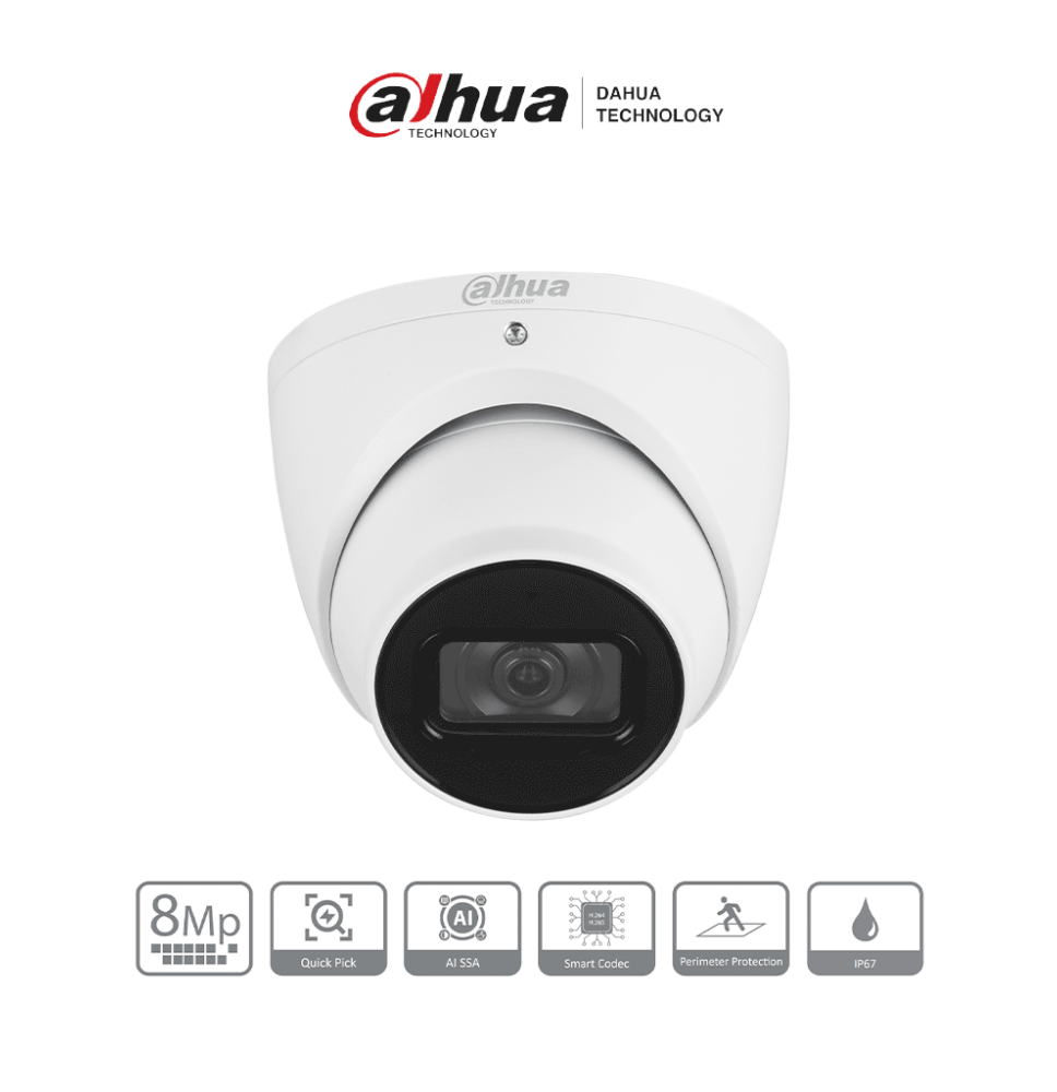 DAHUA DH-IPC-HDW3841EM-S-S2 - Cámara IP Domo de 8 MP con diseño Eyeball  lente 2.8 mm