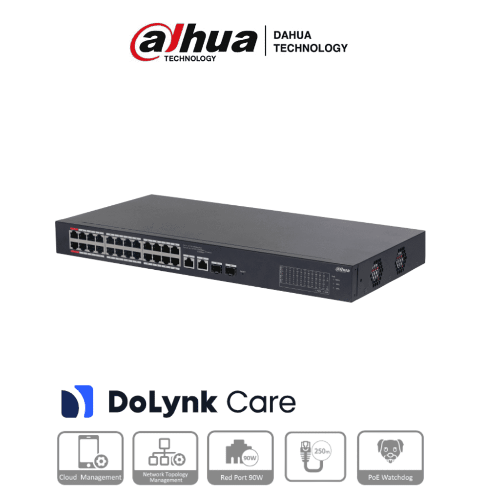 DAHUA CS4226-24ET-240 - Switch PoE de 26 Puertos/ 24 Puertos PoE 10/100/ 2 Uplink 10/