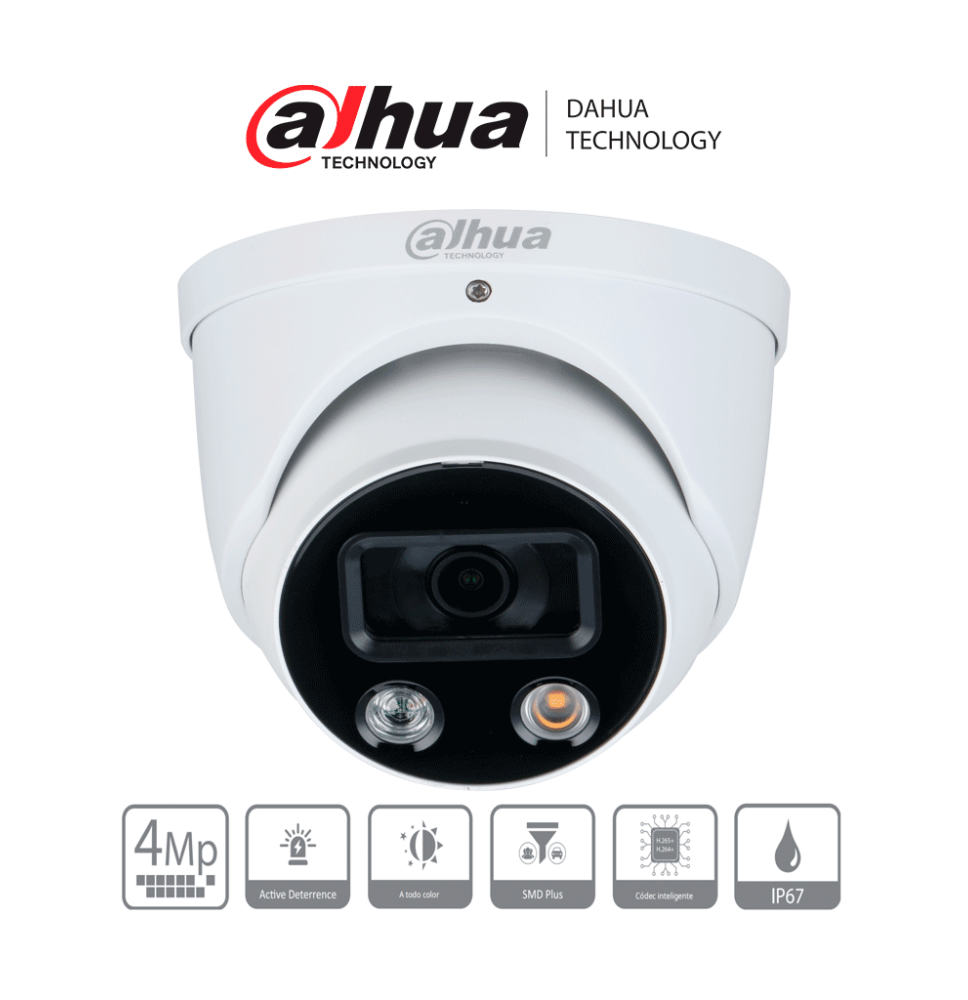 DAHUA DH-IPC-HDW3449H-AS-PV - Camara IP Domo TiOC de 4 Megapixeles/ WizSense/ Lente d