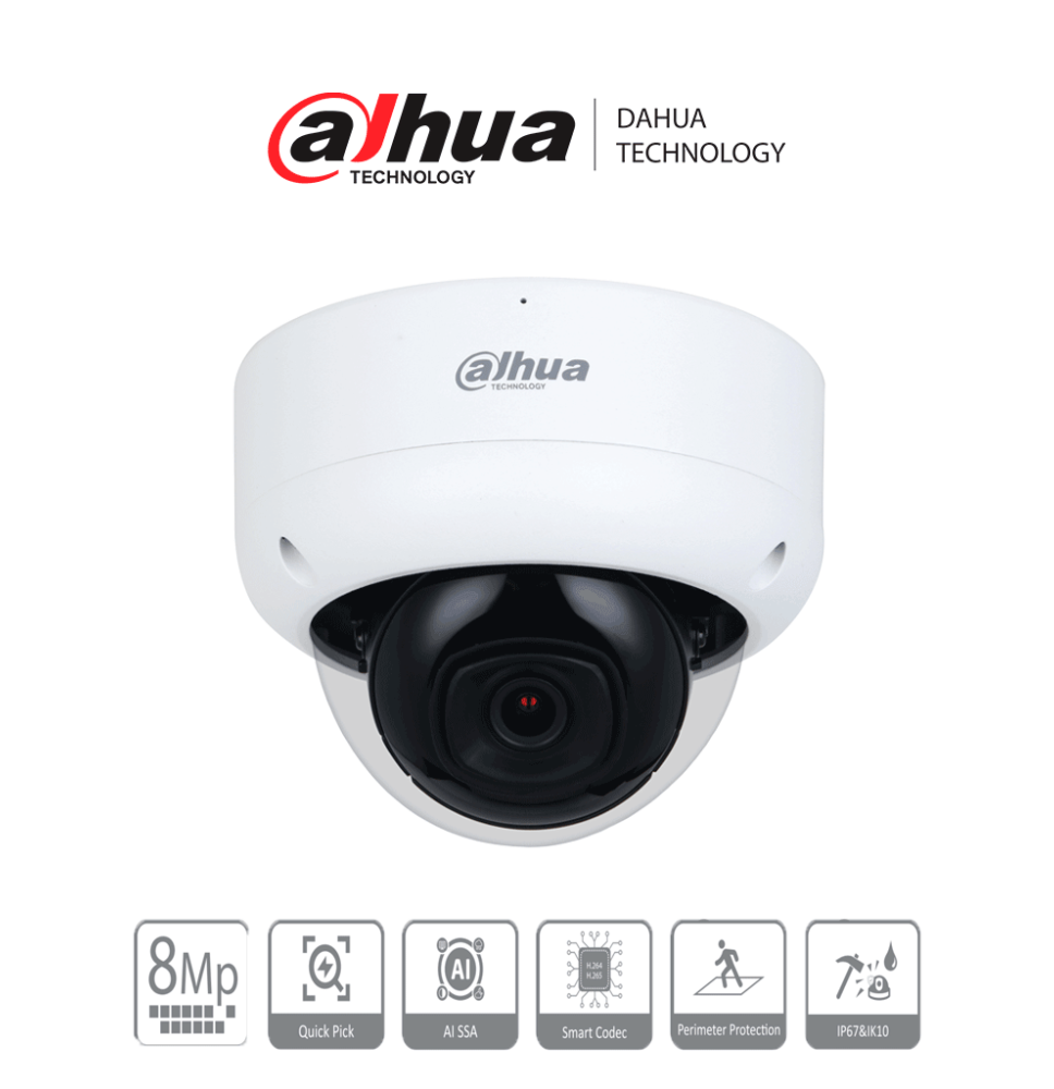 DAHUA DH-IPC-HDBW3841E-AS-S2 - Camara IP Domo Antivandalica 4k/ 8 Megapixeles/ WizSen DAHUA DH-IPC-HDBW3841E-AS-S2 - Camara IP Domo Antivandalica 4k/ 8 Megapixeles/ WizSen