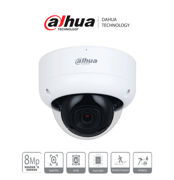 DAHUA DH-IPC-HDBW3841E-AS-S2 - Camara IP Domo Antivandalica 4k/ 8 Megapixeles/ WizSen