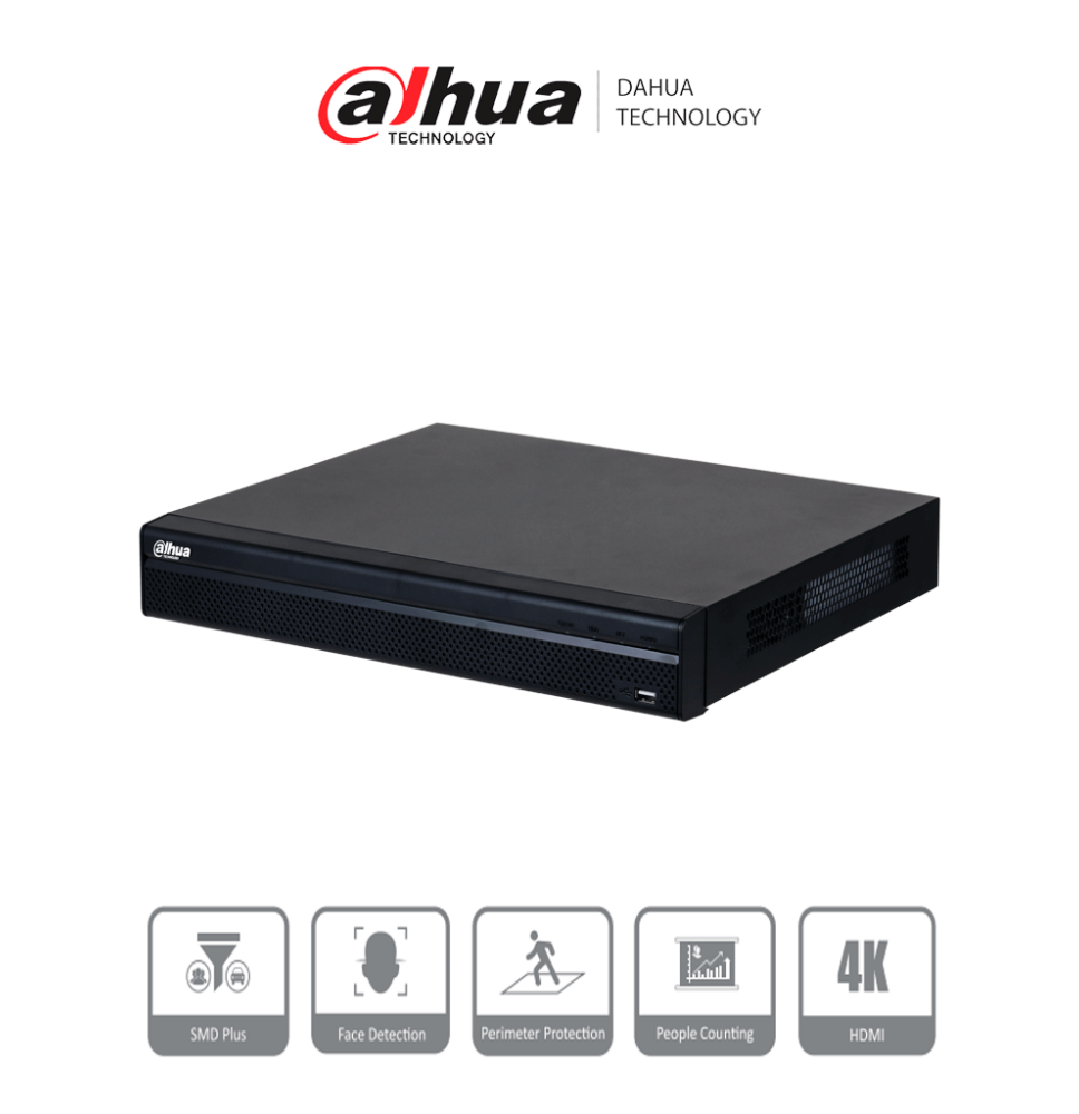 DAHUA DHI-NVR4232-4KS3 NVR De 32 canales IP  8 MP/4K  160 Mbps  Smart H.265+  2 Bahía