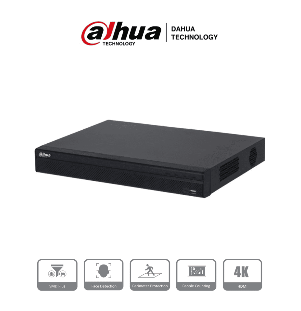 DAHUA NVR4232-4KS2/L - NVR De 8 Megapixeles/ 4k/ 32 Canales IP/ Rendimiento de160 Mbp