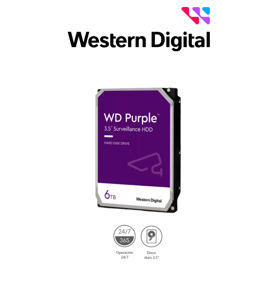 WESTERN DIGITAL WD64PURZ - Disco Duro de 6 TB Purple/ Especial para Videovigilancia/