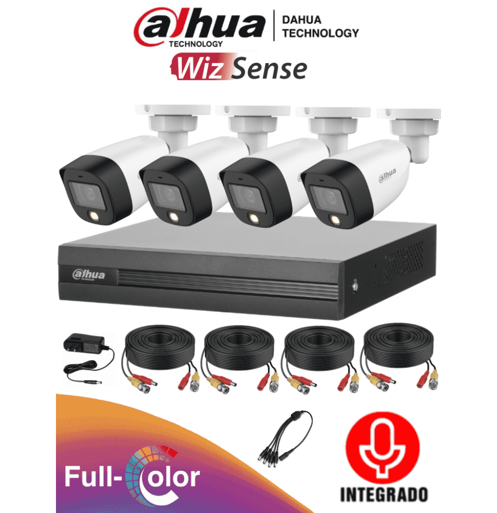 DAHUA FULLCOLORKIT-A - Kit de 4 Canales Full Color 2 MP con Audio y DVR Cooper-I WizS