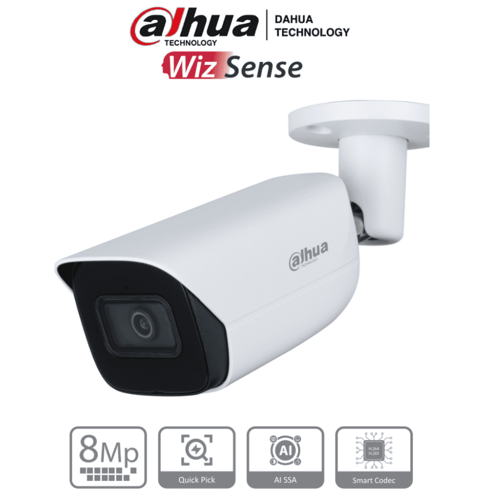 DAHUA IPC-HFW3841E-AS-S2 - Camara IP Bullet de 8 Megapixeles con IA/ WizSense/ Lente