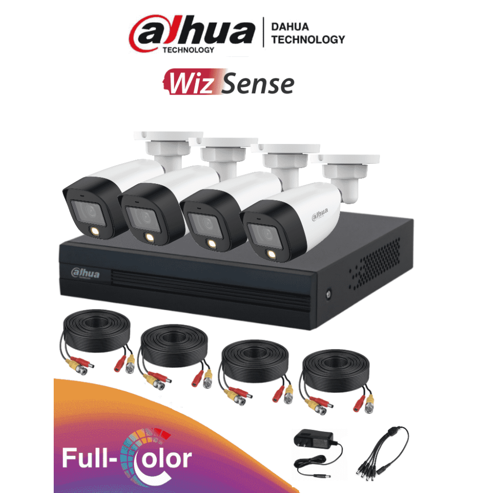 DAHUA FULLCOLORKIT- Kit de 4 canales Full Color de 2 MP. Incluye 4 cámaras HFW1209CN-