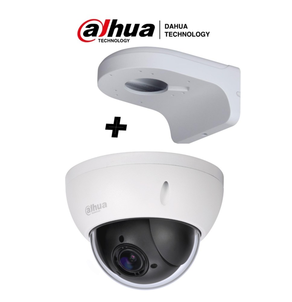 DAHUA SD22204IGCPAK - Camara mini PTZ de 2 MP  HDCVI / 4X Zoom óptico con brazo de pa