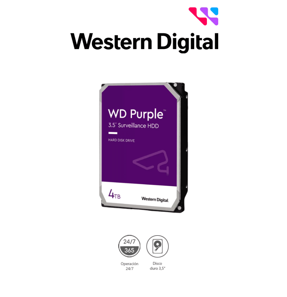 WESTERN DIGITAL WD43PURZ -  Disco Duro de 4TB Purple/ Especial para Videovigilancia/