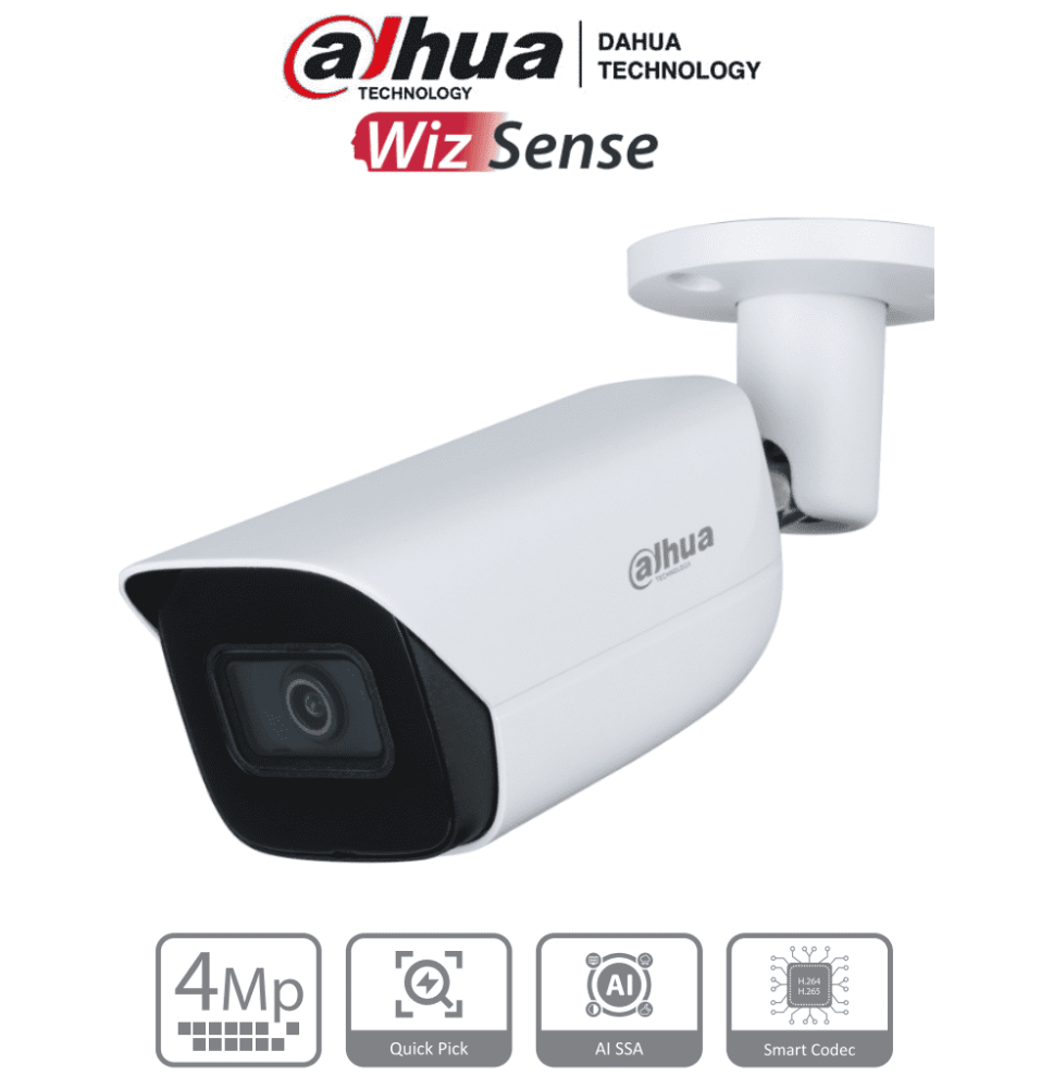 DAHUA IPC-HFW3441E-S-S2 - Camara IP Bullet de 4 Megapixeles con IA/ WizSense/ Lente d