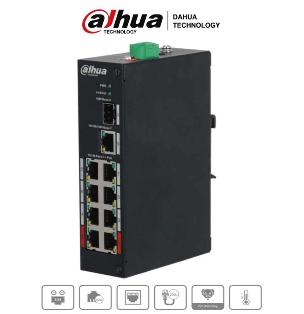 DAHUA PFS3110-8ET-96 - Switch PoE de 10 Puertos/ 8 Puertos PoE/ 1 Puerto SFP de 1000