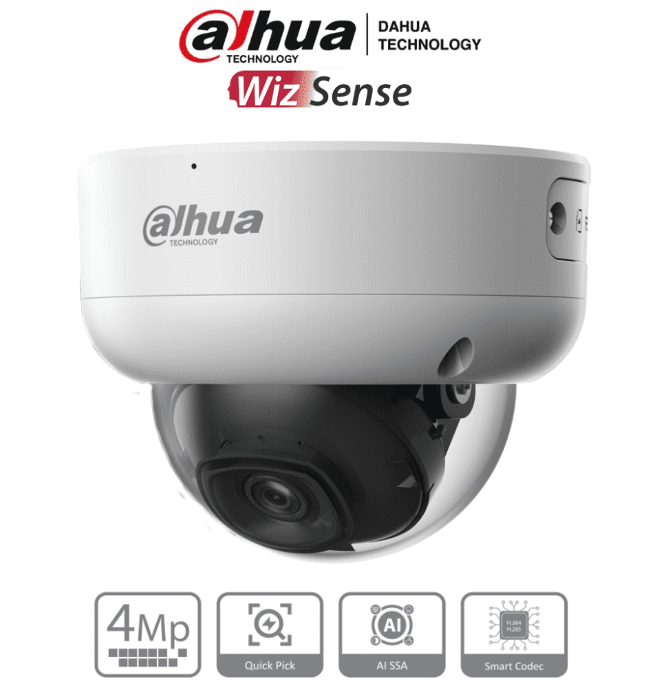 DAHUA IPC-HDBW3441E-AS-S2 - Camara IP Domo Antivandalica de 4 Megapixeles con IA/ Wiz