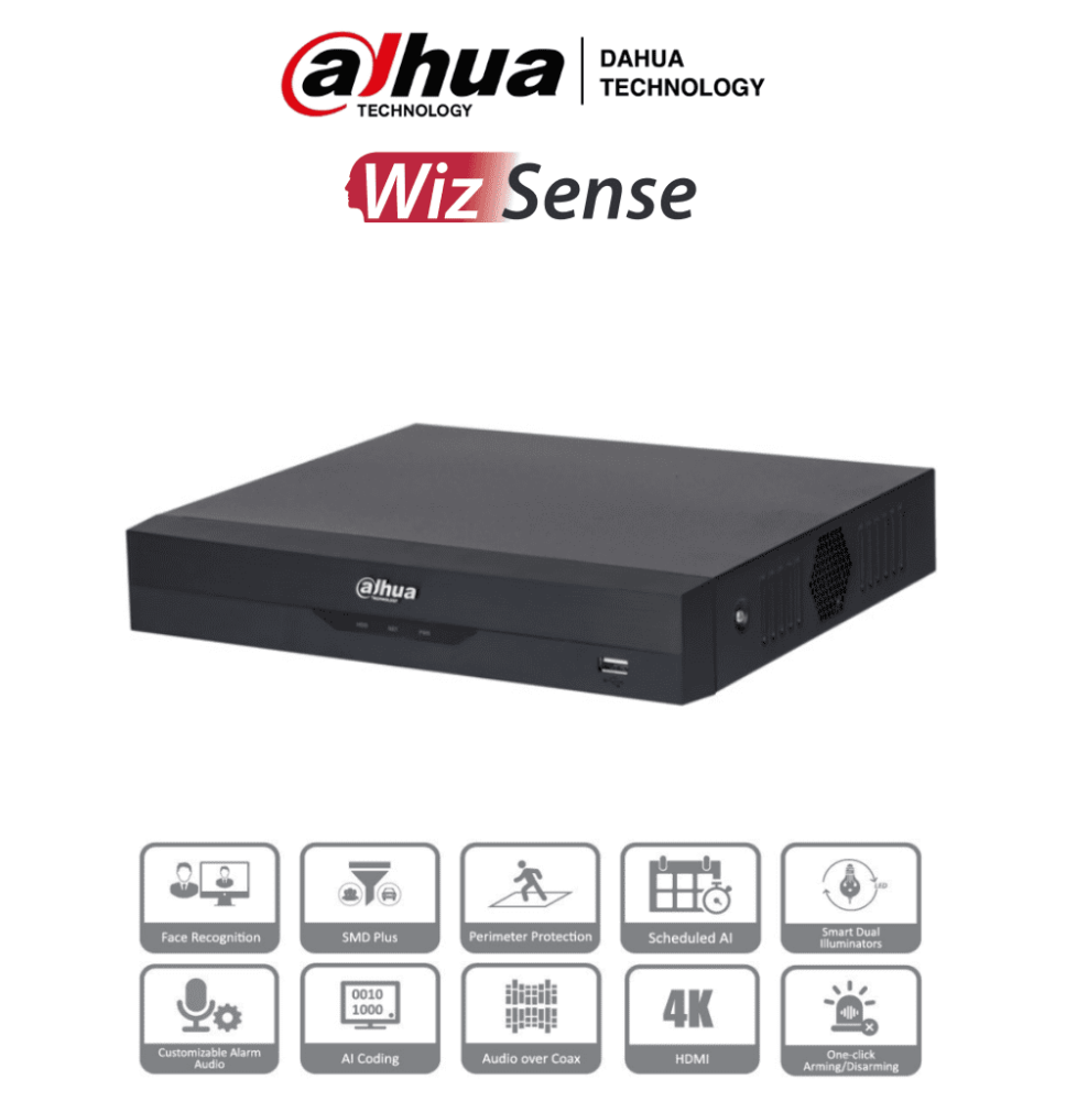 DAHUA DH-XVR5104HS-4KL-I3 - DVR 4k de 4 Canales y 4 IP o hasta 8 IP. Equipado con Wiz