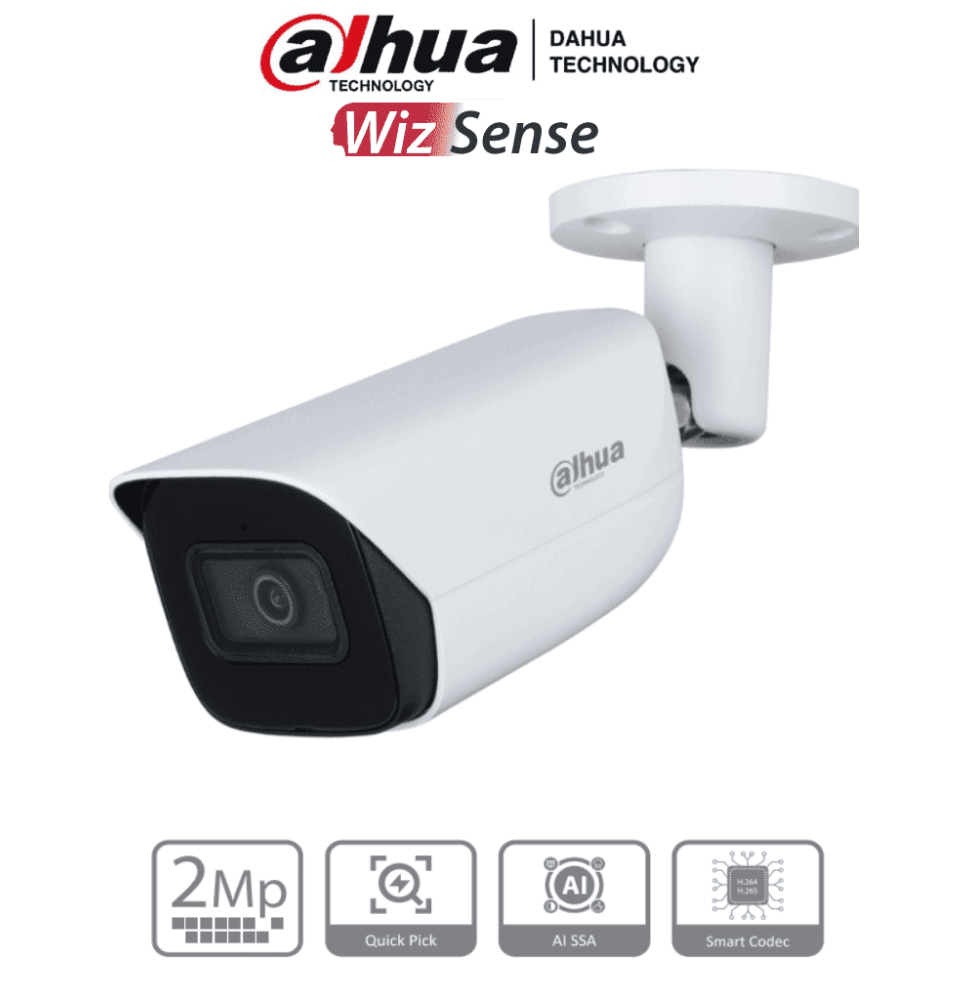 DAHUA IPC-HFW3241E-S-S2 - Cámara IP Bullet de 2 MP/ WizSense/ Con IA/ Lente de 2.8 mm